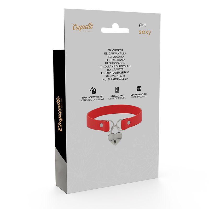 Coquette Chic Desire - Collana in Pelle Vegana Rossa con Accessorio Cuore con Chiave