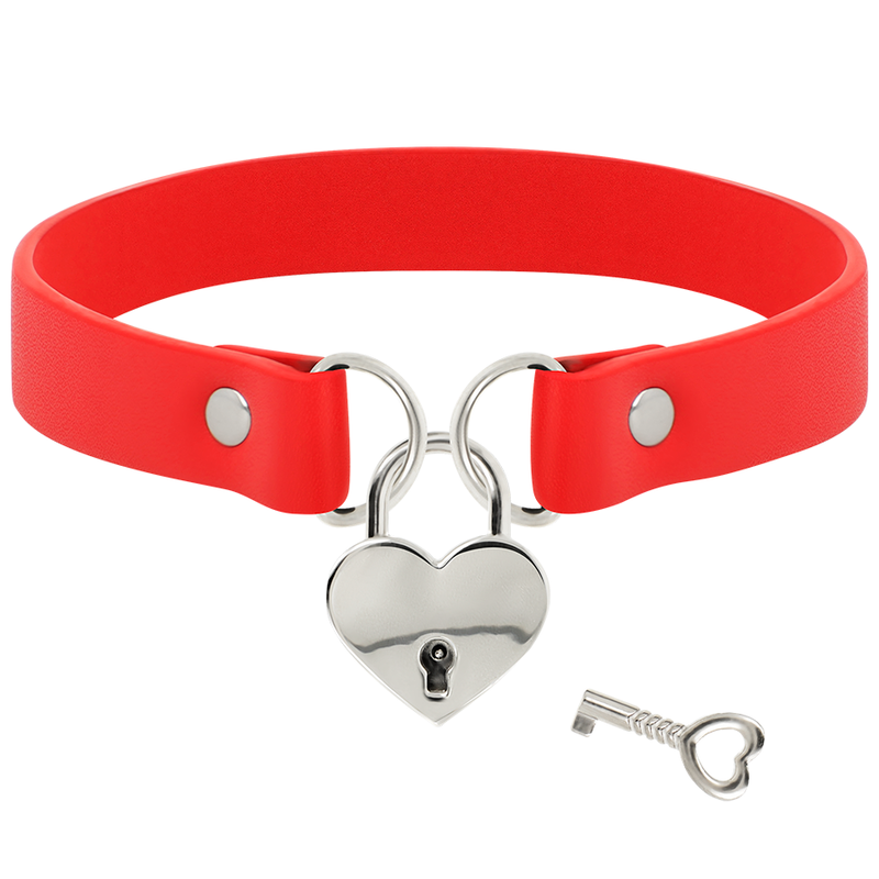 Coquette Chic Desire - Collana in Pelle Vegana Rossa con Accessorio Cuore con Chiave
