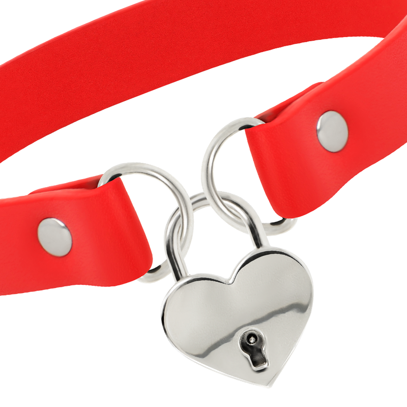 Coquette Chic Desire - Collana in Pelle Vegana Rossa con Accessorio Cuore con Chiave