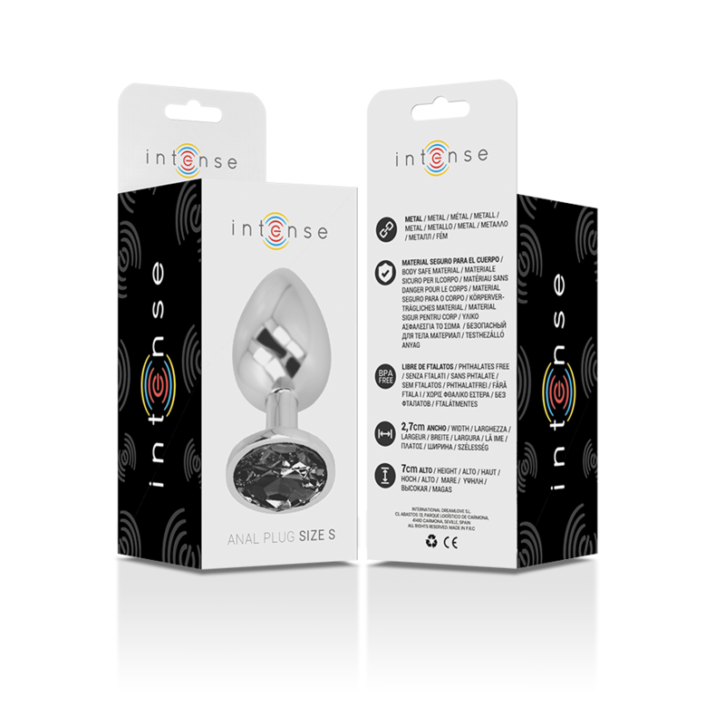 Intense - Plug Anale in Metallo Alluminio con Cristallo Nero Taglia S