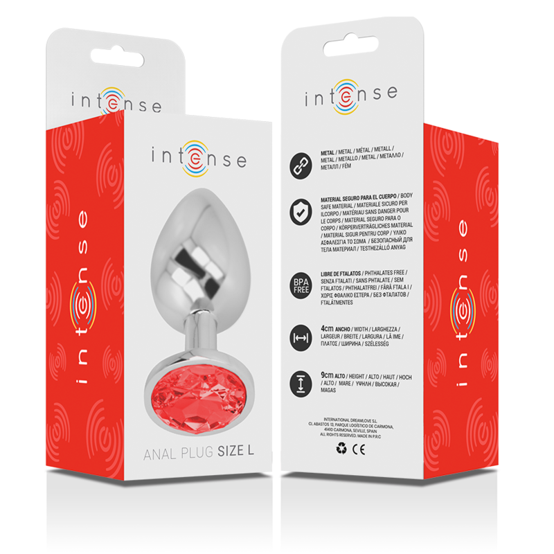 Intense - Plug Anale in Metallo Alluminio con Cristallo Rosso Misura L