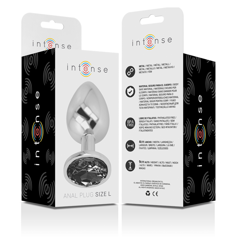 Intense - Plug Anale in Metallo Alluminio con Vetro Nero Taglia L
