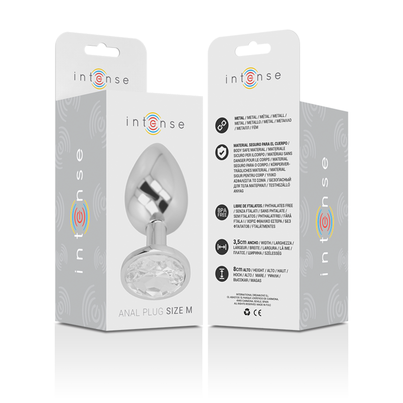 Intense - Plug Anale in Metallo Alluminio con Cristallo Argento Taglia M