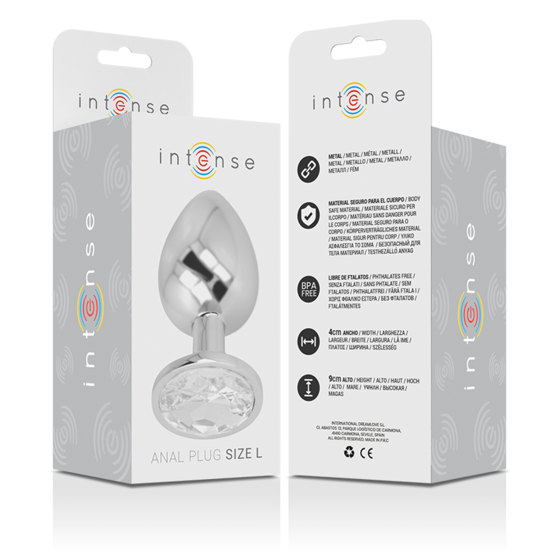 Intense - Plug Anale in Metallo Alluminio con Cristallo Argento Misura L