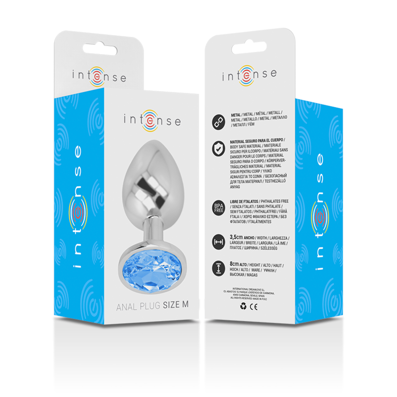 Intense - Plug Anale in Metallo Alluminio con Vetro Blu Taglia M