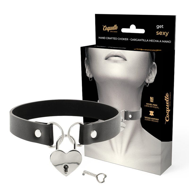 Coquette Chic Desire - Collana in Pelle Vegana con Accessorio Cuore con Chiave