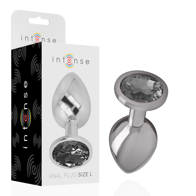 Intense - Plug Anale in Metallo Alluminio con Vetro Nero Taglia L