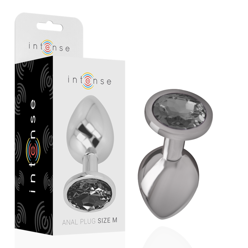 Intense - Plug Anale in Metallo Alluminio con Vetro Nero Taglia M