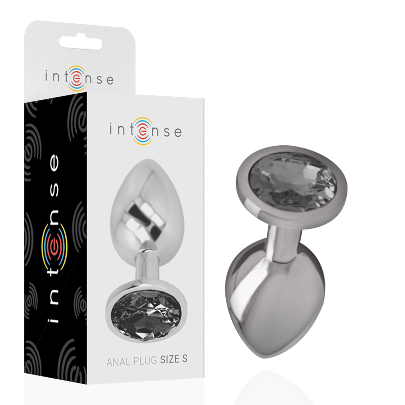 Intense - Plug Anale in Metallo Alluminio con Cristallo Nero Taglia S