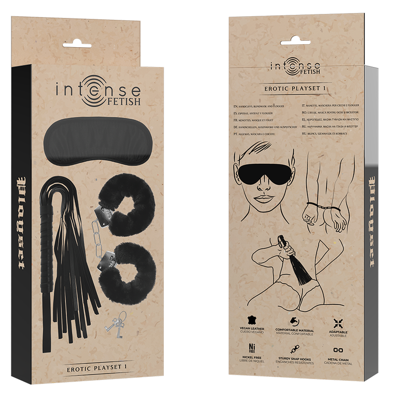 Intense - Fetish Playset Erotico 1 con Manette, Maschera Cieca e Flogger
