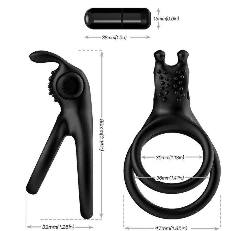 Armony - Anello Vibratore Doppio Traveller per Coppia Rabbit Black