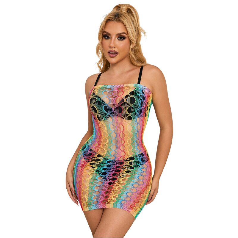 Subblime - 952365 Vestito a Rete con Spalle Nude Arcobaleno Taglia Unica