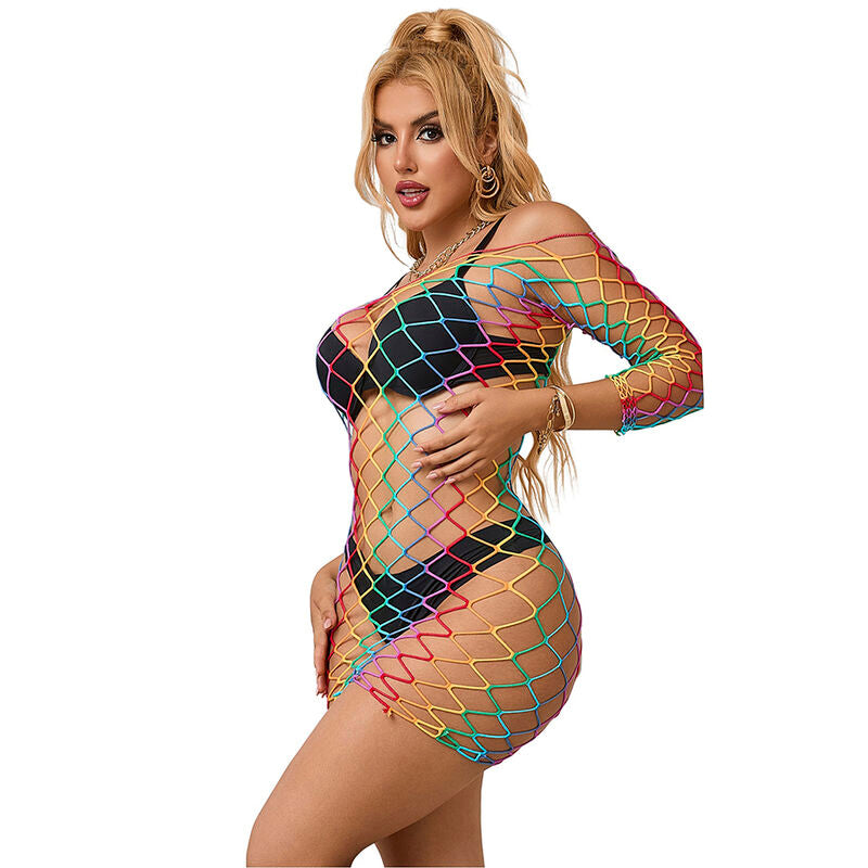 Subblime - 952426 Vestito a Rete Manica Lunga Arcobaleno Taglia Unica
