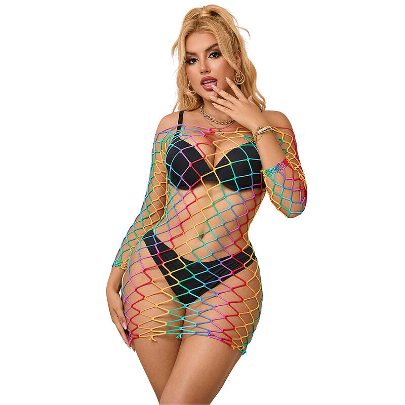 Subblime - 952426 Vestito a Rete Manica Lunga Arcobaleno Taglia Unica