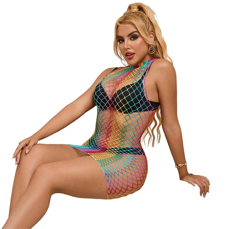 Subblime - 952433 Vestito a Rete senza Maniche Collo Alto Arcobaleno Taglia Unica