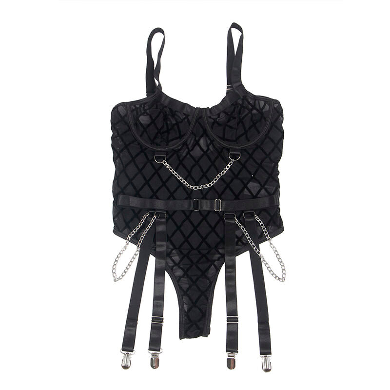 Subblime - 9542277 Body con Catene + Cintura Reggicalze Nero L/XL