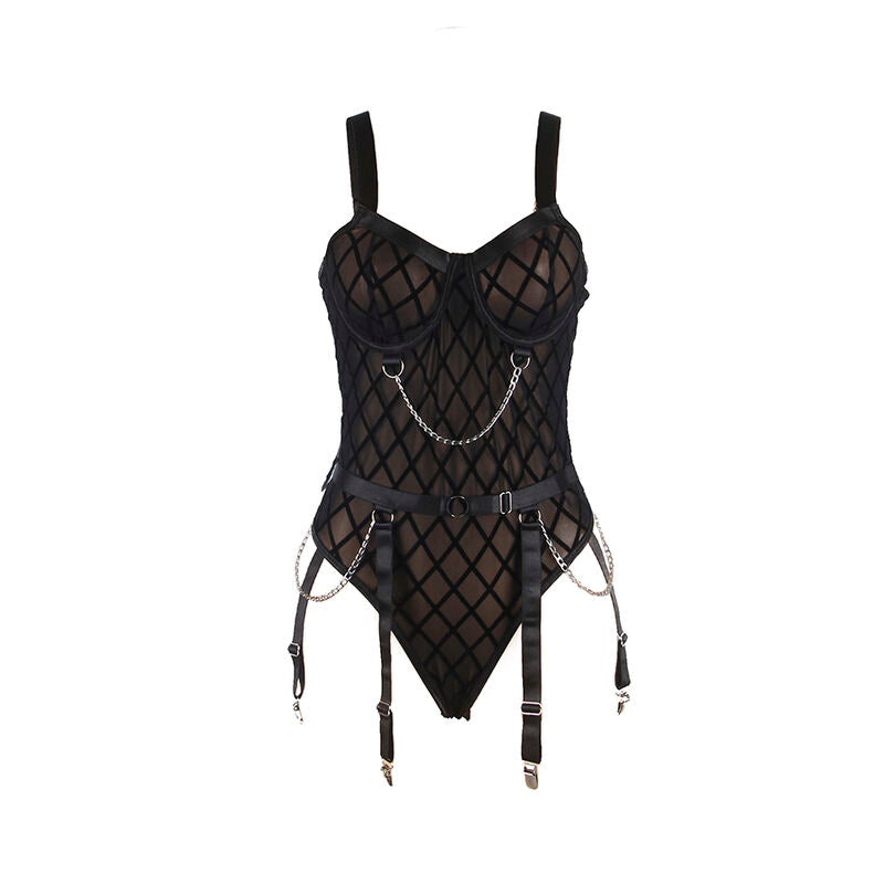 Subblime - 9542277 Body con Catene + Cintura Reggicalze Nero L/XL