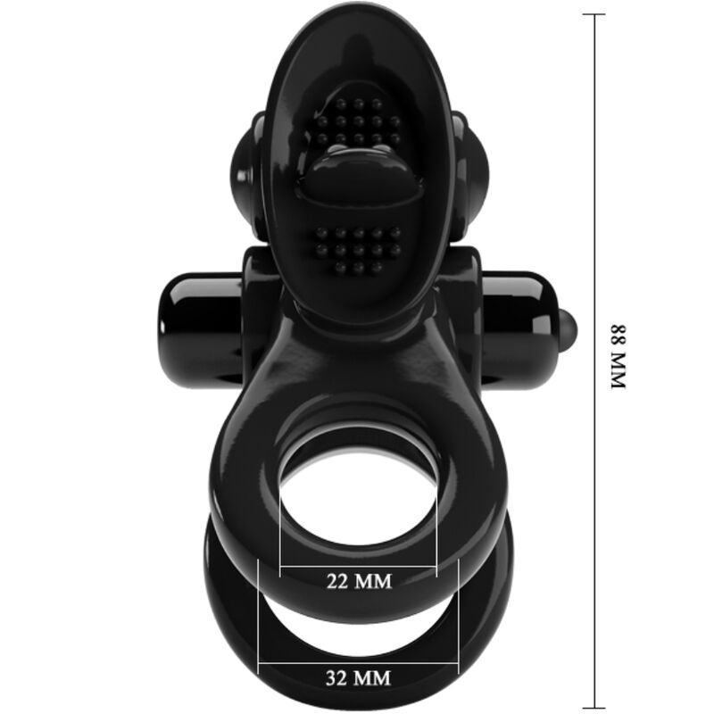 Pretty Love - Passionate Ring Doppio Anello Vibrante + Stimolatore Clitoride Nero