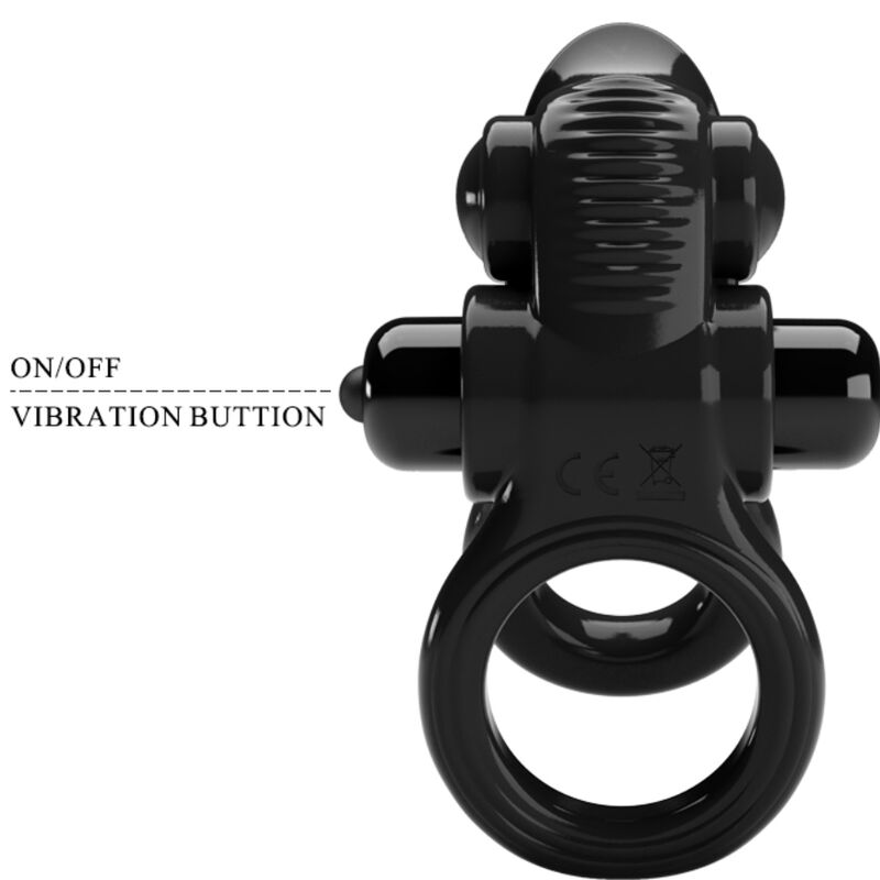 Pretty Love - Passionate Ring Doppio Anello Vibrante + Stimolatore Clitoride Nero