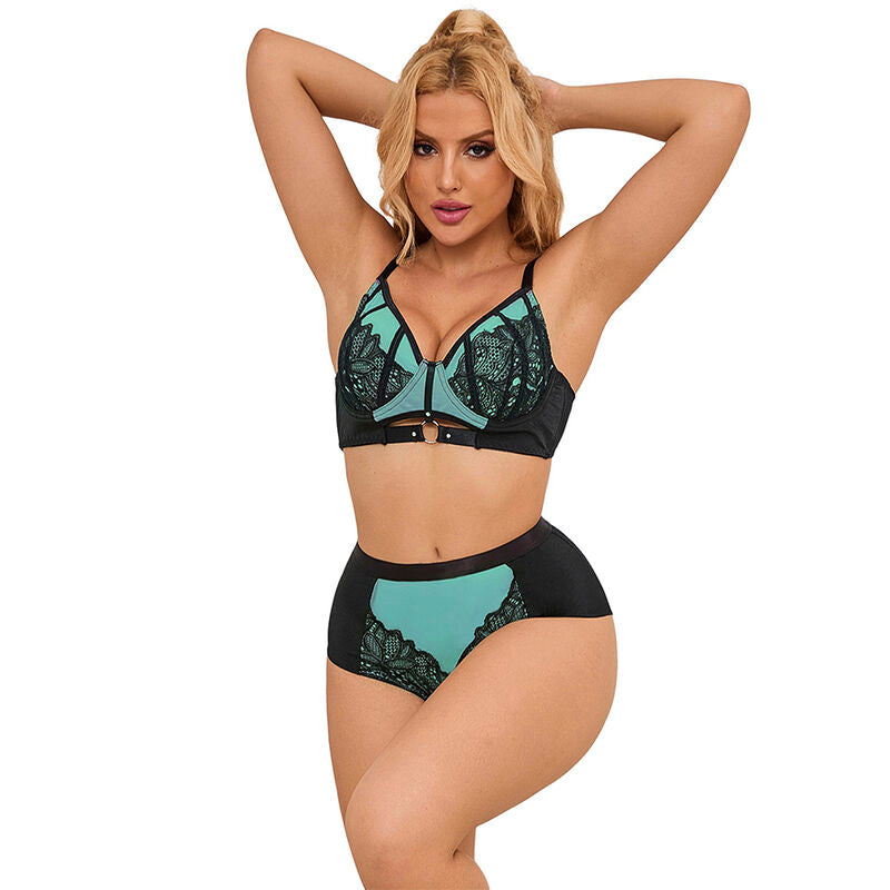 Subblime - 955557 Set Reggiseno in Vernice Verde con Cerniera S/M