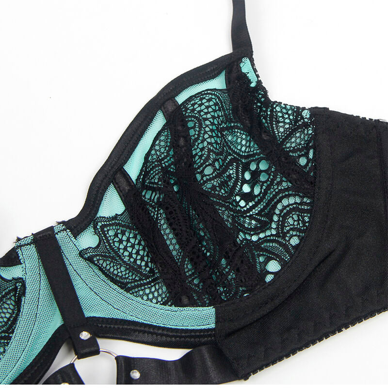 Subblime - 955557 Set Reggiseno in Vernice Verde con Cerniera S/M