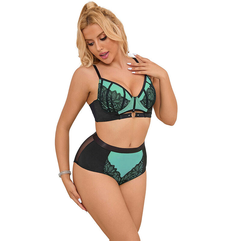 Subblime - 955557 Set Reggiseno in Vernice Verde con Cerniera S/M