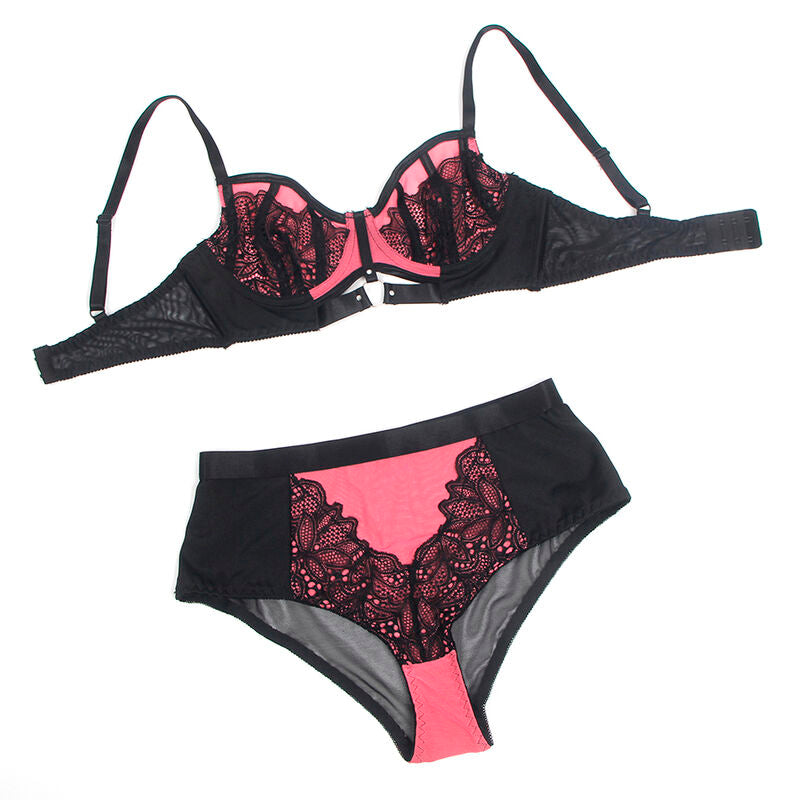 Subblime - 955571 Set Reggiseno in Vernice Rosa con Cerniera e Reggiseno a Retino S/M