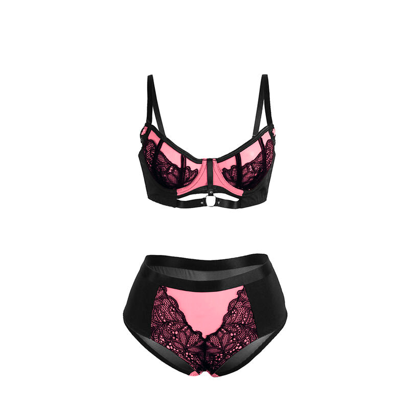 Subblime - 955588 Set Reggiseno in Vernice Rosa con Cerniera in Rete L/XL