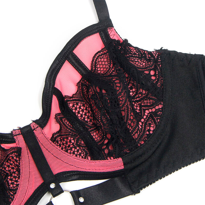 Subblime - 955588 Set Reggiseno in Vernice Rosa con Cerniera in Rete L/XL