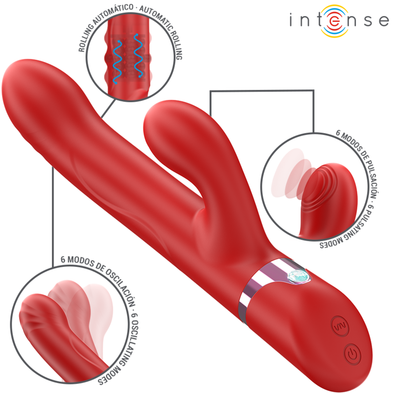 Intense - Lele Vibratore Multifunzione Rotante e Oscillante e Stimolante Rosso