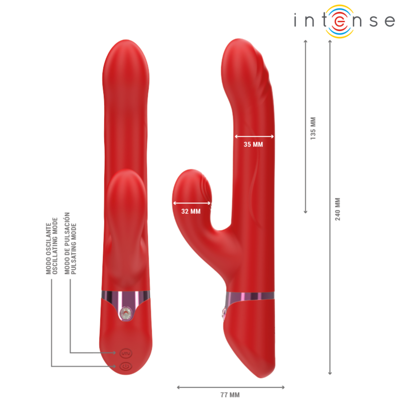 Intense - Lele Vibratore Multifunzione Rotante e Oscillante e Stimolante Rosso
