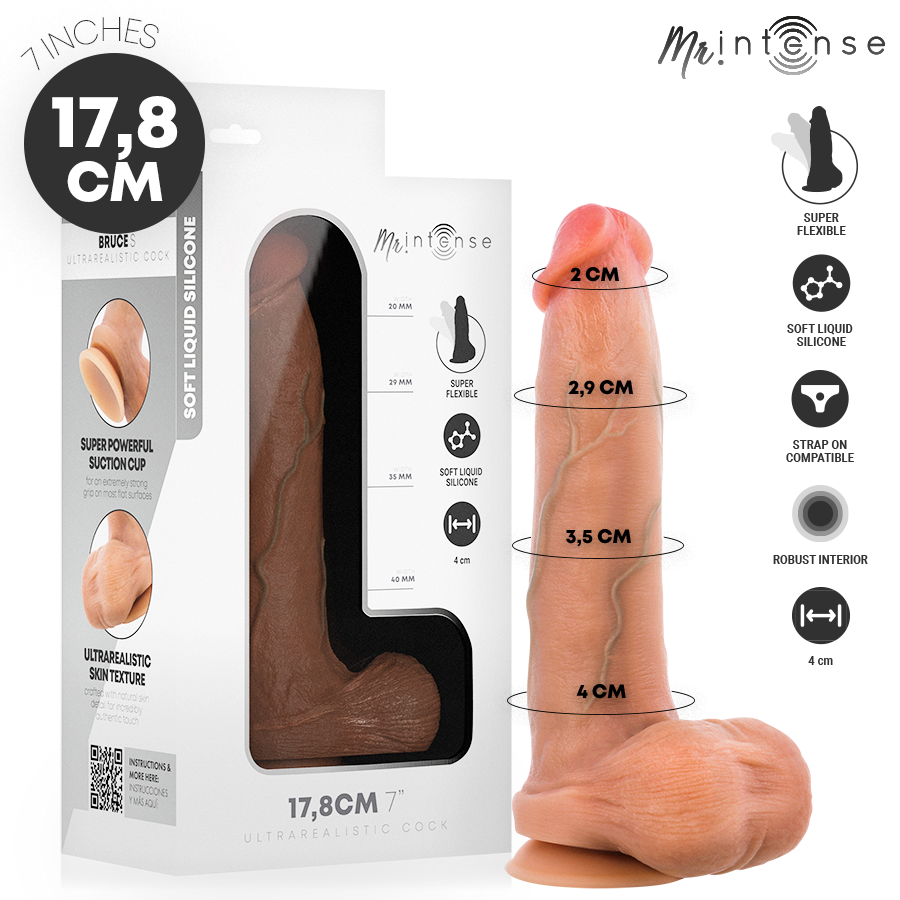 Mr Intense - Dildo in Silicone di Bruce S con Testicoli 17,8 cm -ø- 4 cm