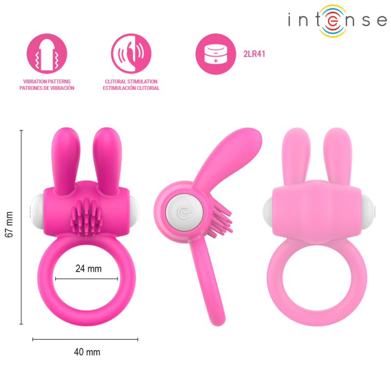 Intense - Anello Vibrante per Pene Hopps con Stimolazione Clitoridea Rosa