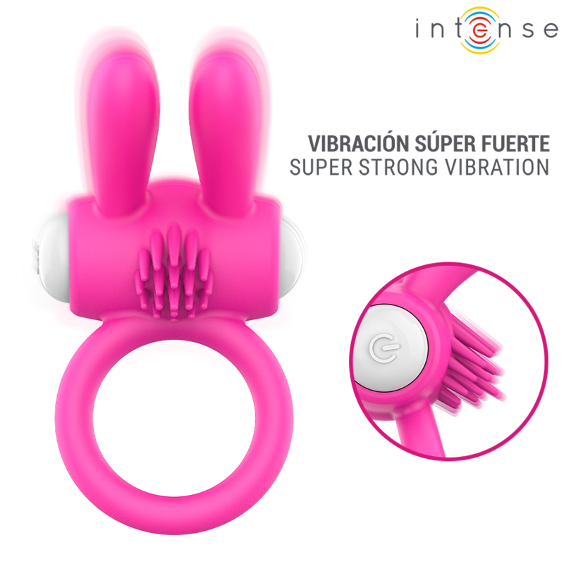 Intense - Anello Vibrante per Pene Hopps con Stimolazione Clitoridea Rosa