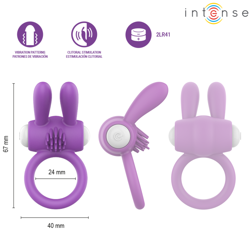 Intense - Anello Vibrante per Pene Lupps con Stimolazione Clitoridea Viola