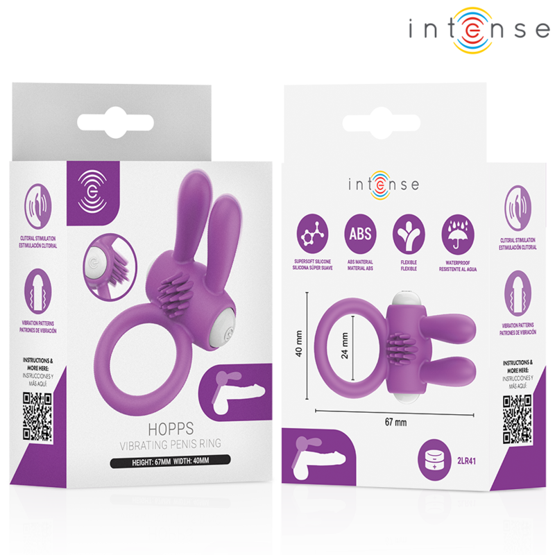 Intense - Anello Vibrante per Pene Lupps con Stimolazione Clitoridea Viola
