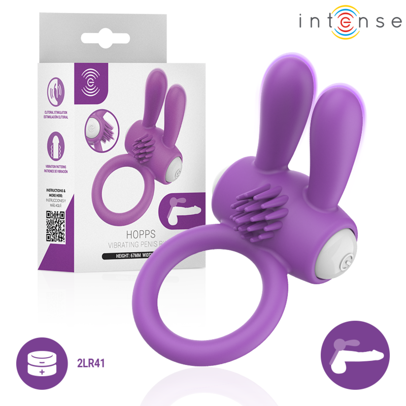 Intense - Anello Vibrante per Pene Lupps con Stimolazione Clitoridea Viola