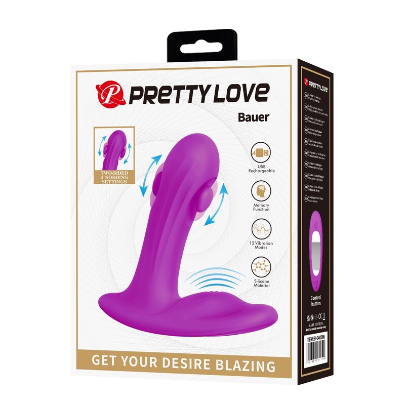 Pretty Love - Massaggiatore Prostatico Ricaricabile Bauer, 12 Modalità, Viola