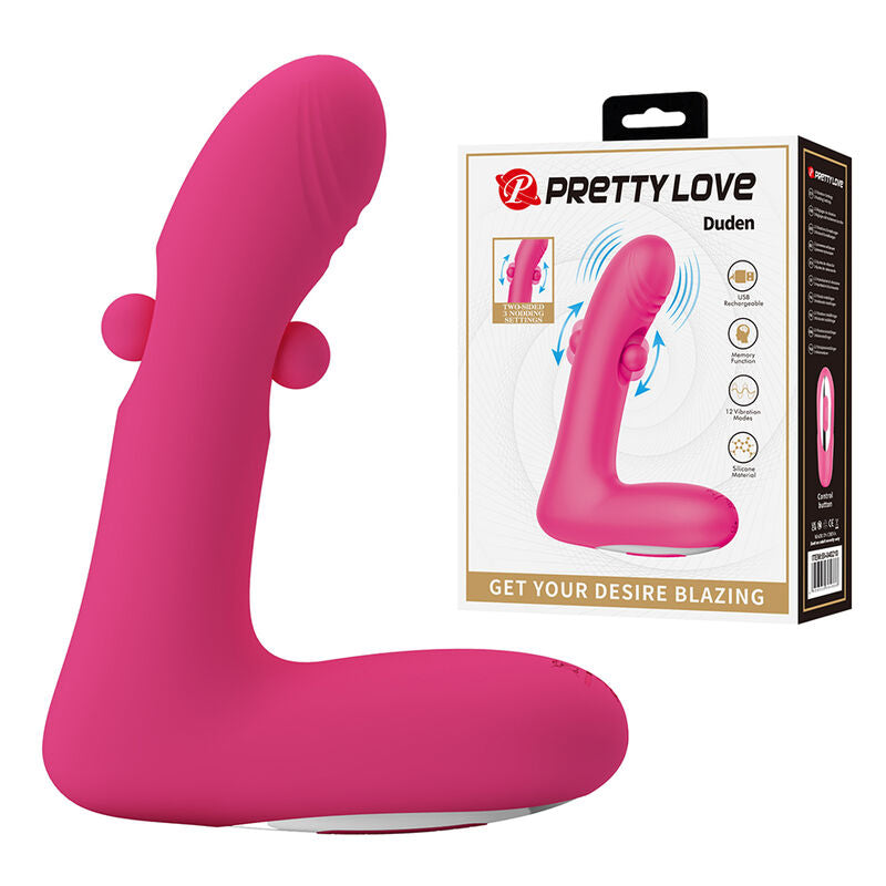 Pretty Love - Vibratore Ricaricabile in Silicone Duden con 12 Modalità di Vibrazione e 3 Modalità di Oscillazione, Rosa