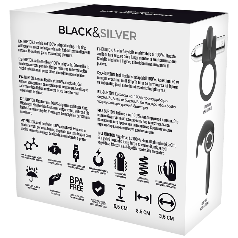 Black&silver - Anello Ricaricabile Burton 10 Modalità di Vibrazione