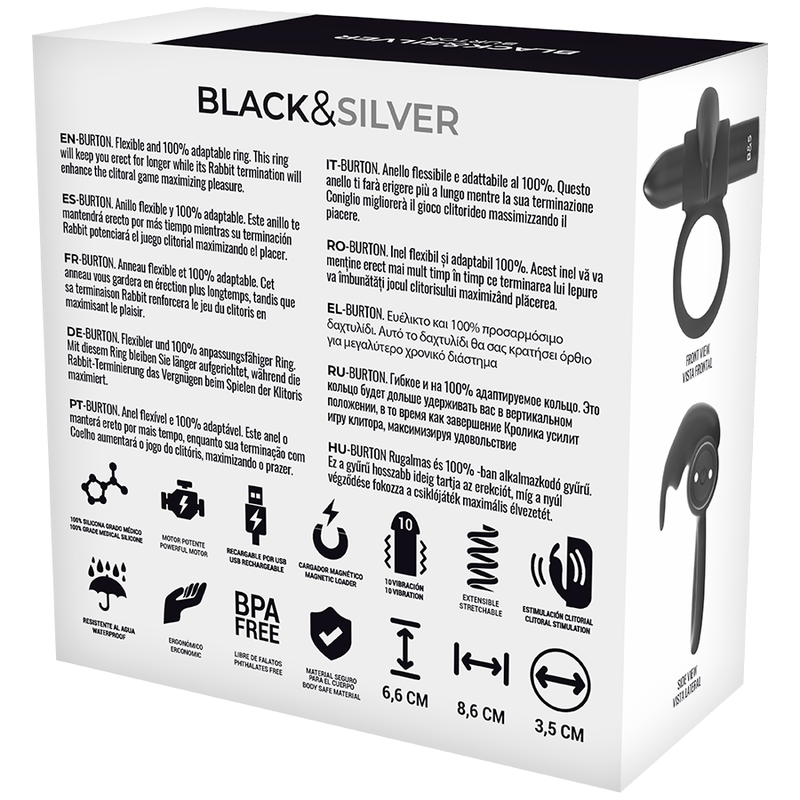Black&silver - Anello Burton 10 Modalità di Vibrazione Nero
